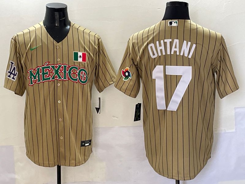 Men Los Angeles Dodgers #17 Ohtani Brown Stripe Mexico Joint Name 2025 Nike MLB Jersey style 41